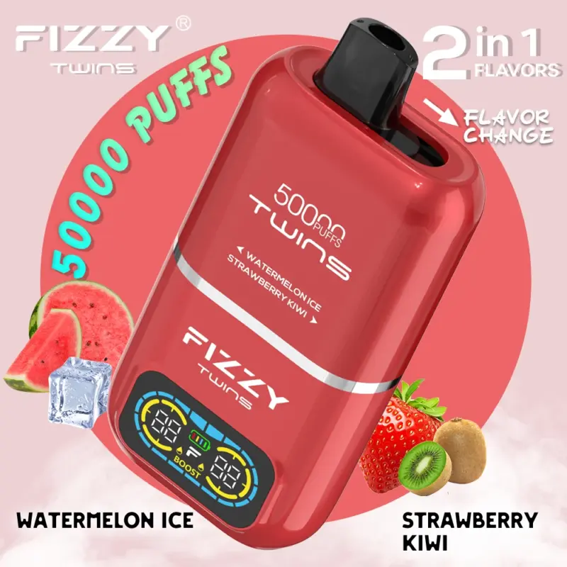 Fizzy Twins 50000 50k Puffs 2% 5% Nicotine Double Taste LCD Display Disposable Vape EU Warehouse