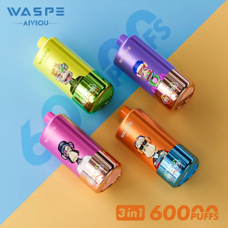 WASPE 60000 60k Puffs 3 in 1 Flavors Newest Original Rechargeable LED Display Disposable Vape