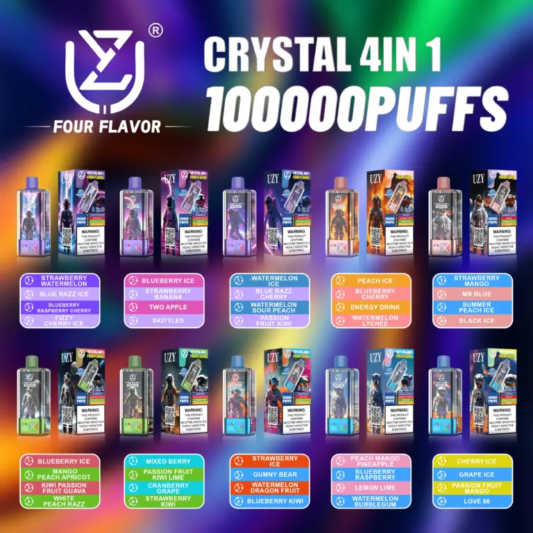 UZY Four Flavors 100000 100K Puffs Crystal 4 In 1 Flavors Newest Original Rechargeable LED Display Disposable Vape