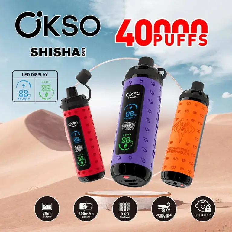 OKSO ShiSha Max 40000 40K Puffs Newest LED Display Leather Disposable Vape Pen