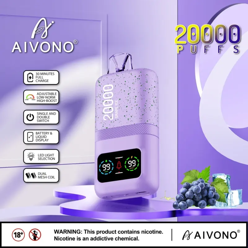 AIVONO AIM MAGIC 20000 Puffs | 0%-5% nicotine, 26mL, dual mesh, LCD display, bulk vape